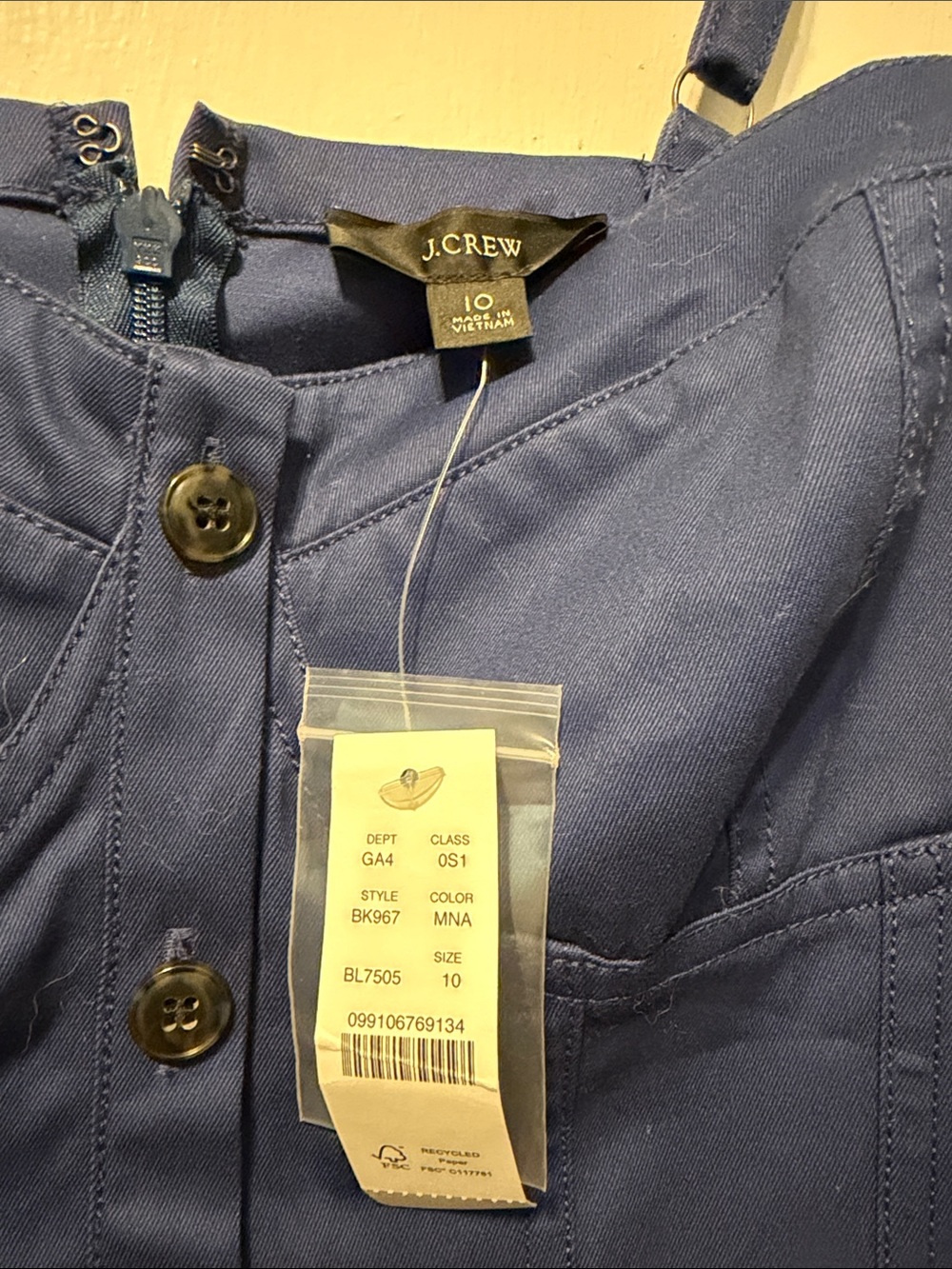 JCrew NWT Fitted Navy Blue Button-Front Mini Dress with Adjustable Straps - Picture 2 of 5